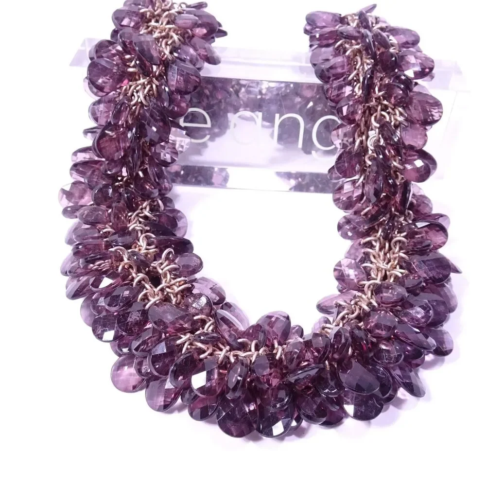Neiman Marcus Purple Amethyst Teardrop Lucite Cluster Short Necklace NWT 398